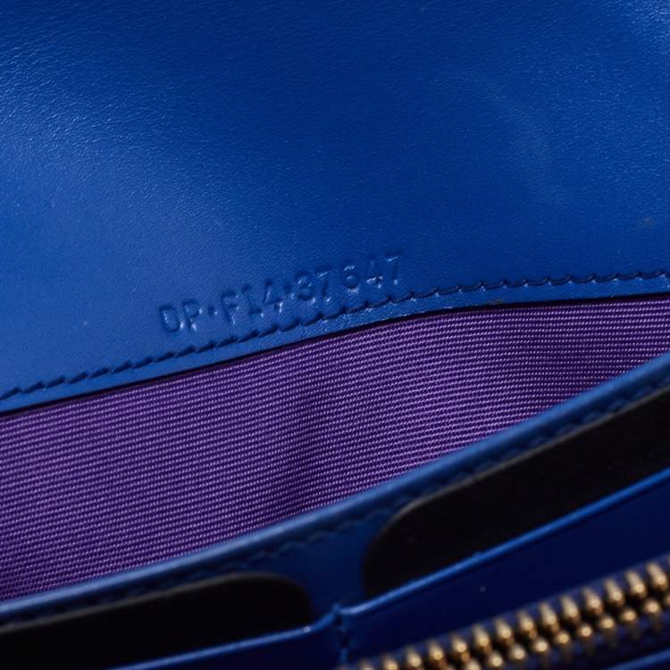 Pre Owned Bvlgari Blue Leather Flap Metal Edge Continental Wallet