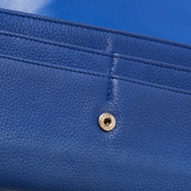 Pre Owned Bvlgari Blue Leather Flap Metal Edge Continental Wallet