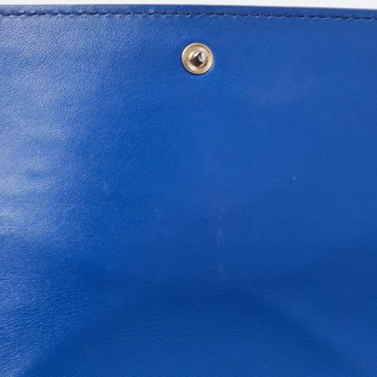 Pre Owned Bvlgari Blue Leather Flap Metal Edge Continental Wallet