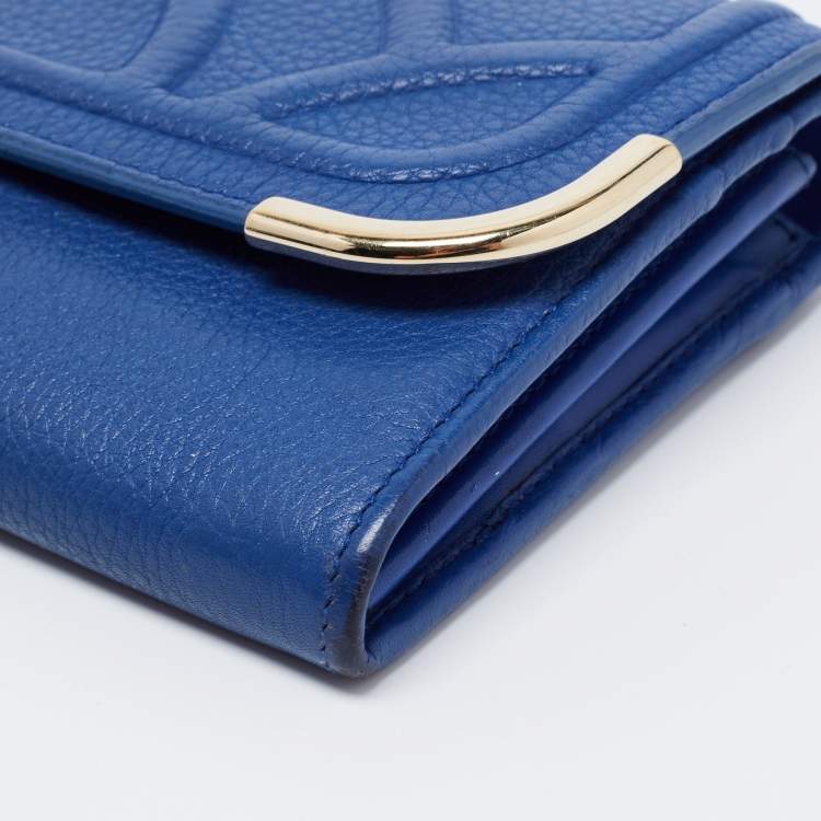 Pre Owned Bvlgari Blue Leather Flap Metal Edge Continental Wallet