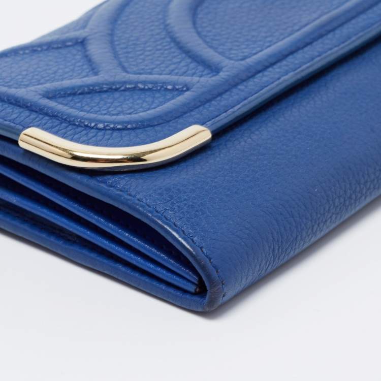 Pre Owned Bvlgari Blue Leather Flap Metal Edge Continental Wallet