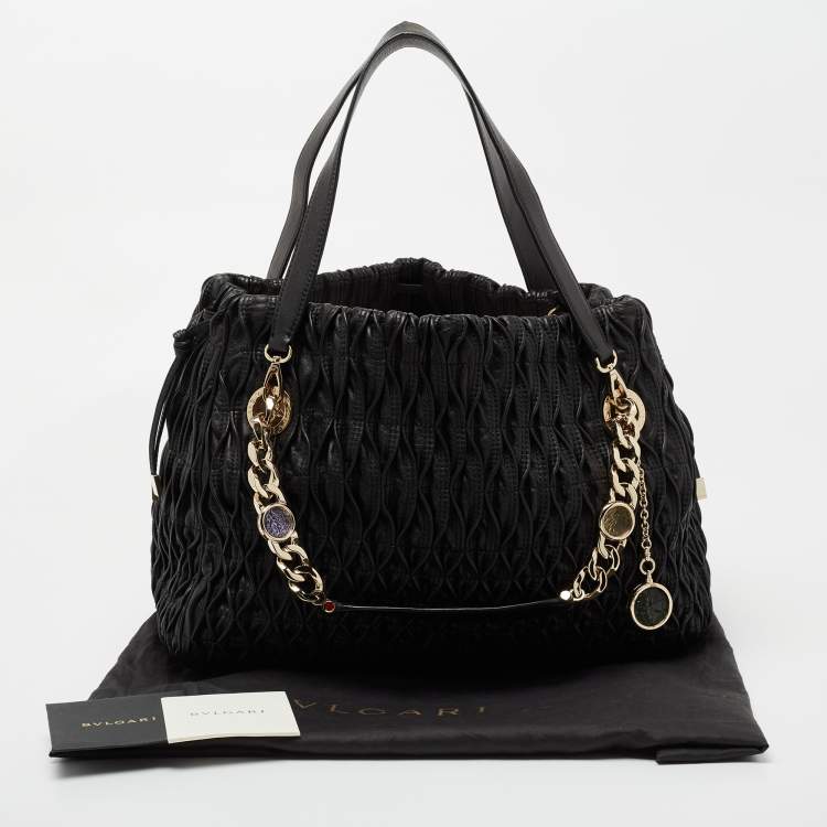 Pre Owned Bvlgari Black Quilted Leather Monete Tote