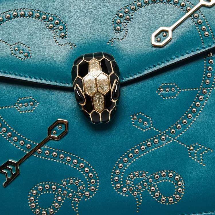 Pre Owned Bvlgari Turquoise Leather Pop Heart Serpenti Forever Shoulder Bag