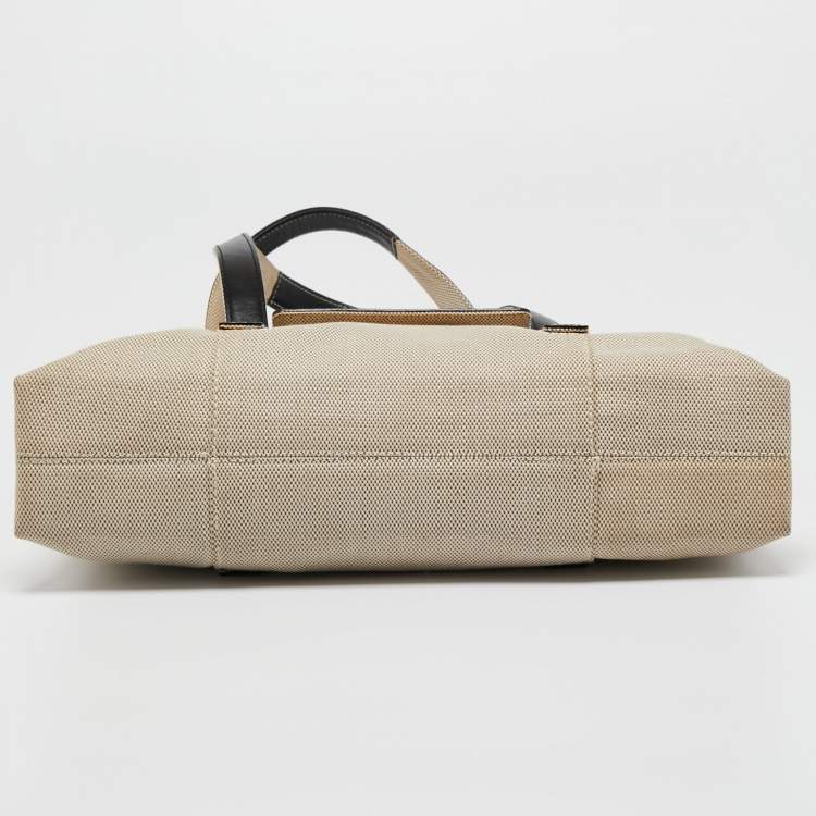 Pre Owned Bvlgari Beige/Black Leather and Canvas Flap Shoulder Bag