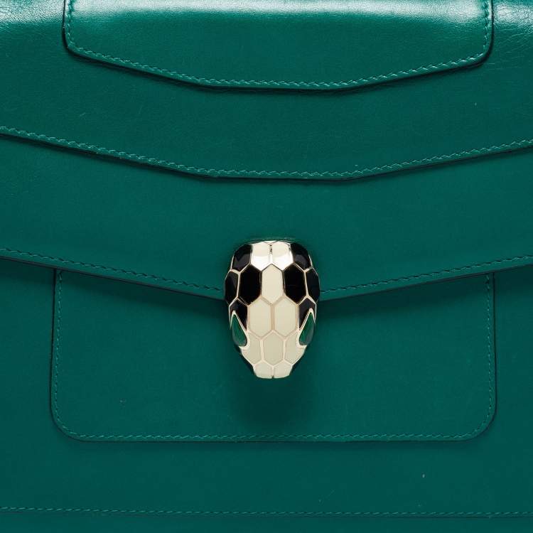 Pre Owned Bvlgari Green Leather Large Serpenti Forever Shoulder Bag