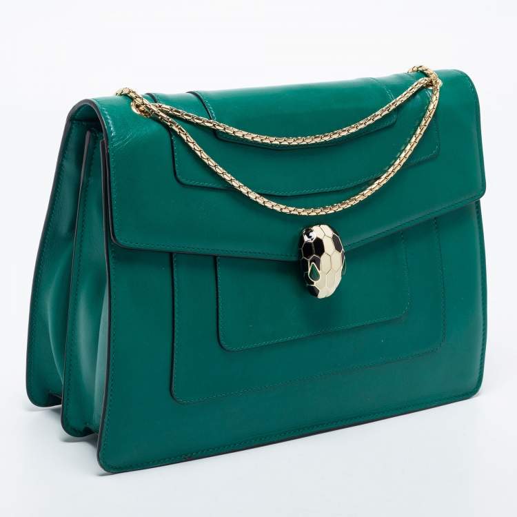 Pre Owned Bvlgari Green Leather Large Serpenti Forever Shoulder Bag