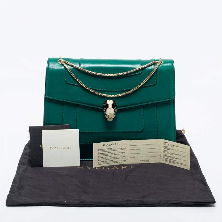 Pre Owned Bvlgari Green Leather Large Serpenti Forever Shoulder Bag
