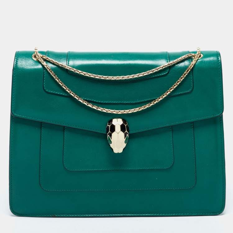Pre Owned Bvlgari Green Leather Large Serpenti Forever Shoulder Bag