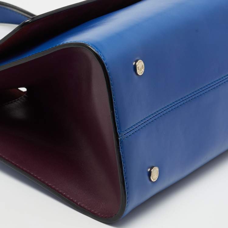 Pre Owned Bvlgari Blue Leather Small Serpenti Scaglie Flap Top Handle Bag