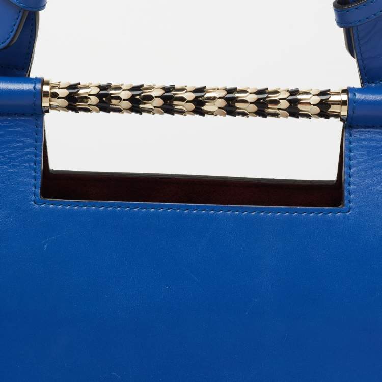 Pre Owned Bvlgari Blue Leather Small Serpenti Scaglie Flap Top Handle Bag