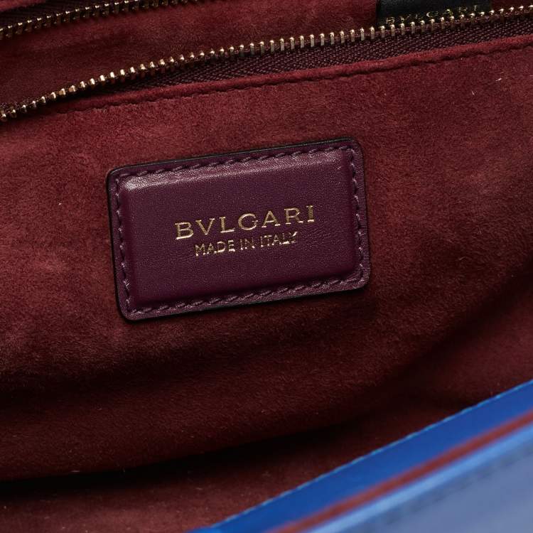 Pre Owned Bvlgari Blue Leather Small Serpenti Scaglie Flap Top Handle Bag