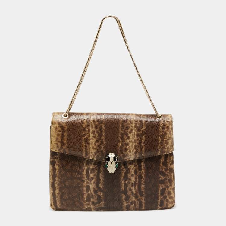 Pre Owned Bvlgari Brown Karung Leather Medium Serpenti Forever Shoulder Bag