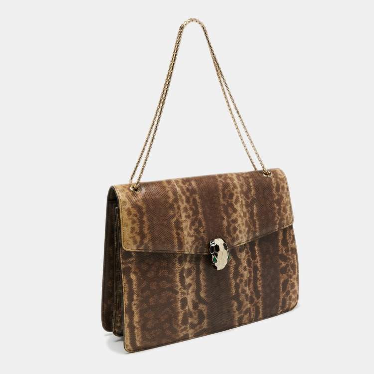 Pre Owned Bvlgari Brown Karung Leather Medium Serpenti Forever Shoulder Bag