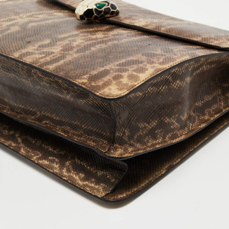 Pre Owned Bvlgari Brown Karung Leather Medium Serpenti Forever Shoulder Bag