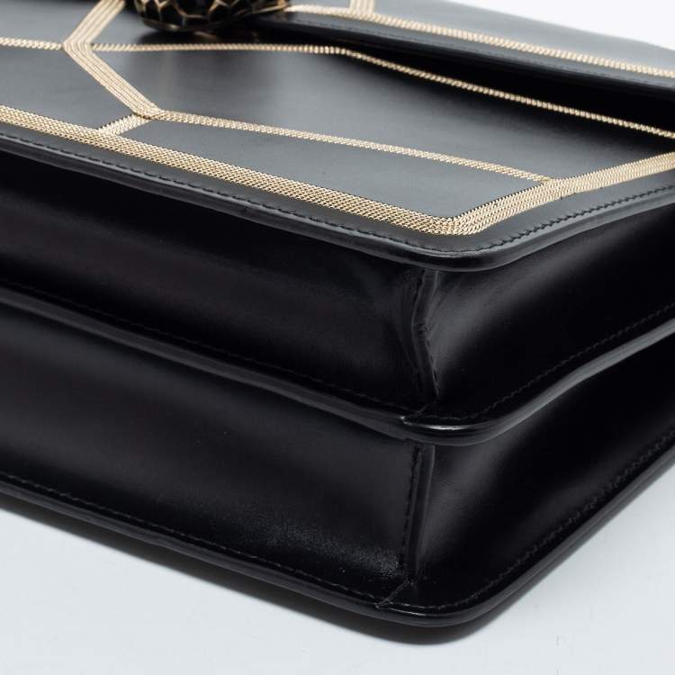 Pre Owned Bvlgari Black Leather Serpenti Forever Chain Frame Shoulder Bag