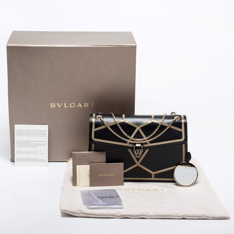Pre Owned Bvlgari Black Leather Serpenti Forever Chain Frame Shoulder Bag