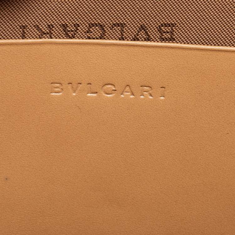 Pre Owned Bvlgari Beige Leather and Canvas Round Clutch Bag