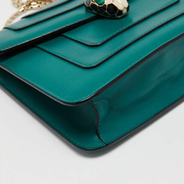 Pre Owned Bvlgari Green Leather Small Serpenti Forever Shoulder Bag