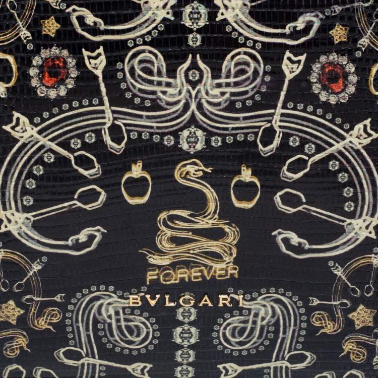 Pre Owned Bvlgari Black Lizard Medium Serpenti Flap Shoulder Bag