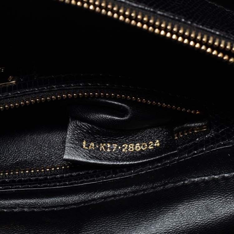 Pre Owned Bvlgari Black Lizard Medium Serpenti Flap Shoulder Bag
