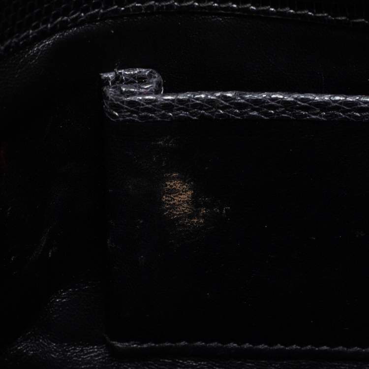 Pre Owned Bvlgari Black Lizard Medium Serpenti Flap Shoulder Bag