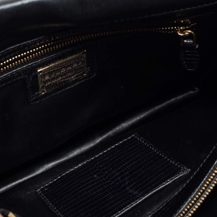 Pre Owned Bvlgari Black Lizard Medium Serpenti Flap Shoulder Bag