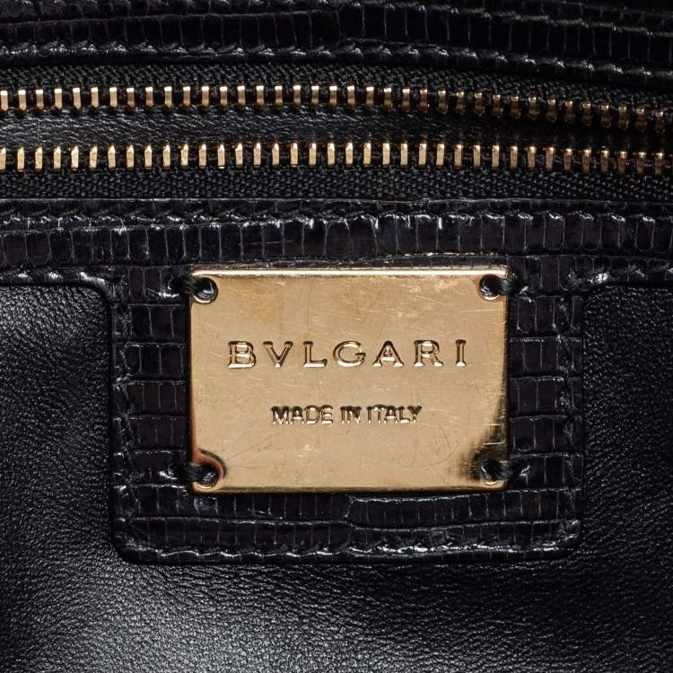 Pre Owned Bvlgari Black Lizard Medium Serpenti Flap Shoulder Bag