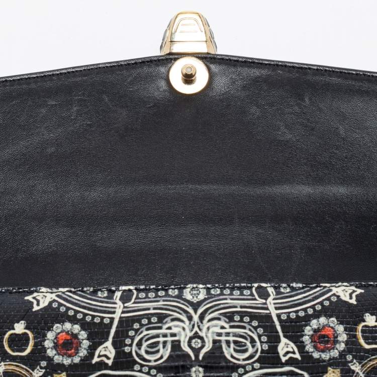 Pre Owned Bvlgari Black Lizard Medium Serpenti Flap Shoulder Bag