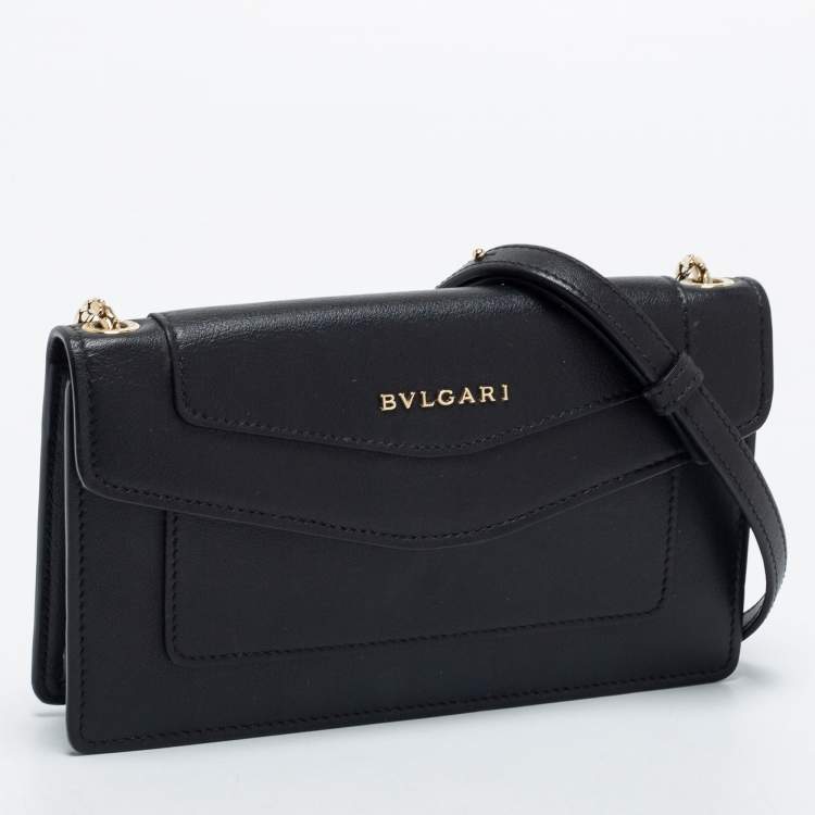 Pre Owned Bvlgari Black Leather Flap Crossbody Bag