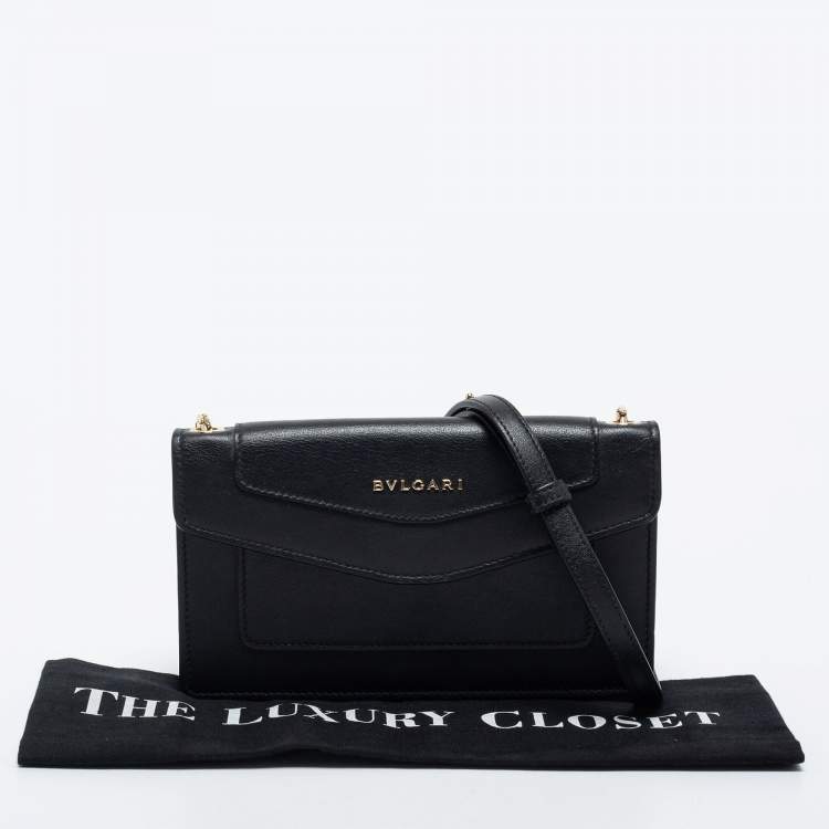 Pre Owned Bvlgari Black Leather Flap Crossbody Bag