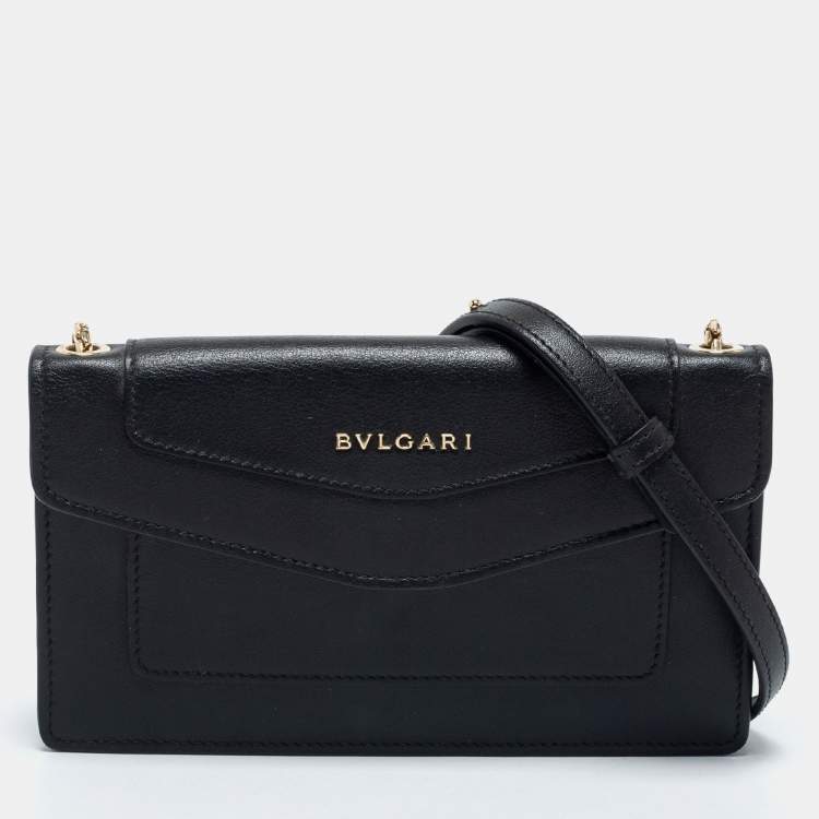 Pre Owned Bvlgari Black Leather Flap Crossbody Bag