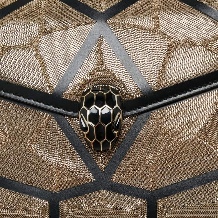 Pre Owned Bvlgari Black Million Chain Motif Leather Serpenti Forever Top Handle Bag