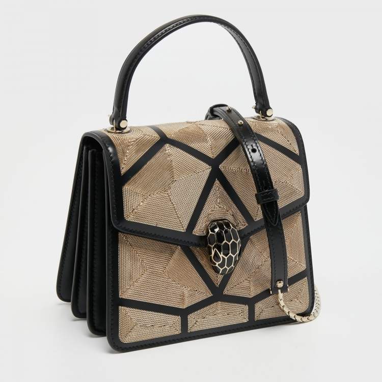 Pre Owned Bvlgari Black Million Chain Motif Leather Serpenti Forever Top Handle Bag