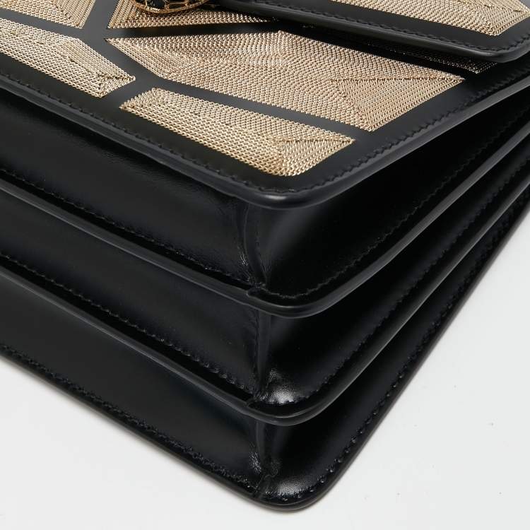Pre Owned Bvlgari Black Million Chain Motif Leather Serpenti Forever Top Handle Bag