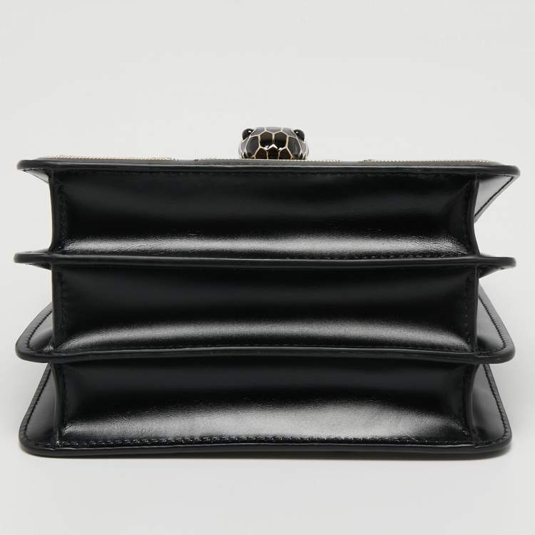 Pre Owned Bvlgari Black Million Chain Motif Leather Serpenti Forever Top Handle Bag
