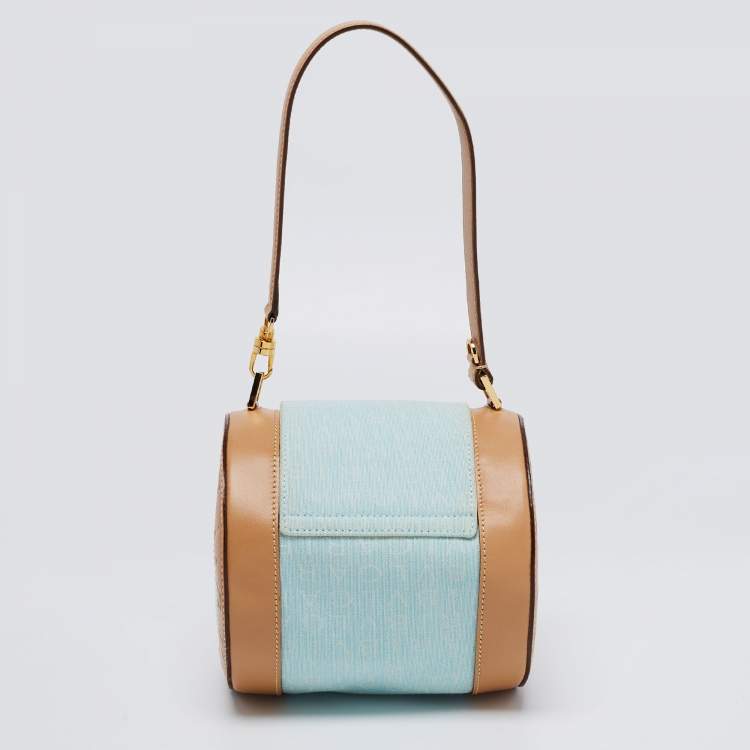 Pre Owned Bvlgari Brown/Light Beige Logo Mania Canvas and Leather Cylinder Bag