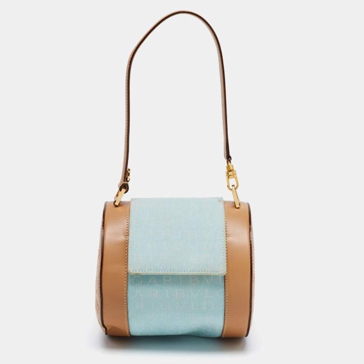 Pre Owned Bvlgari Brown/Light Beige Logo Mania Canvas and Leather Cylinder Bag