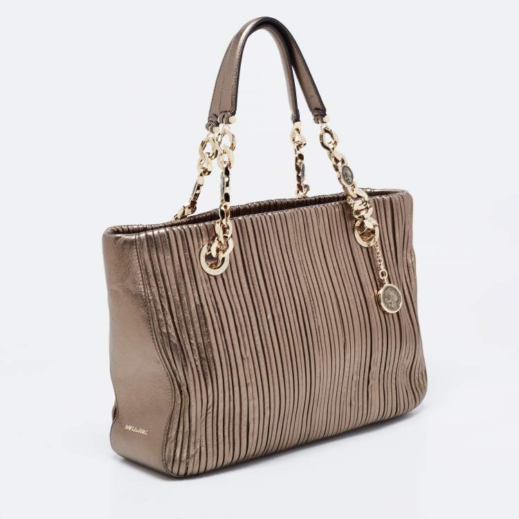 Pre Owned Bvlgari Metallic Leather Monte Chain Shopper Tote