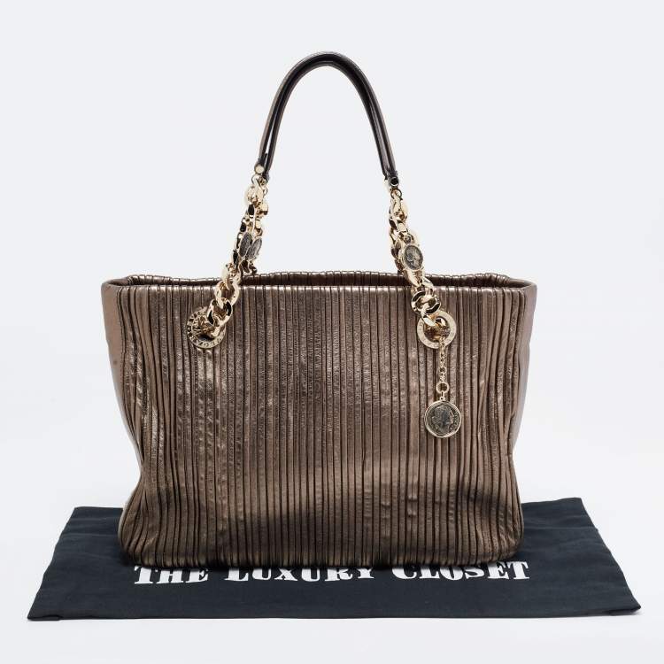Pre Owned Bvlgari Metallic Leather Monte Chain Shopper Tote