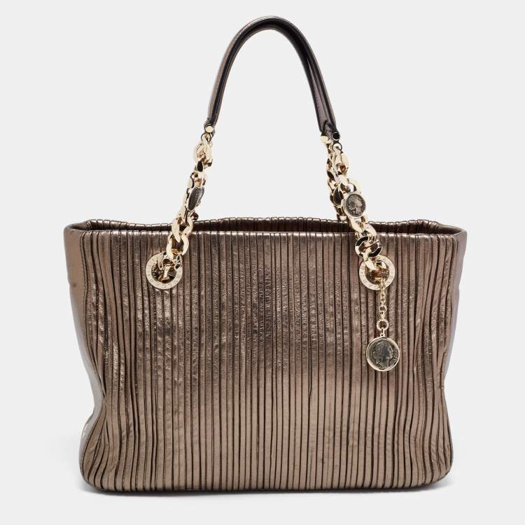Pre Owned Bvlgari Metallic Leather Monte Chain Shopper Tote