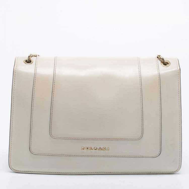 Pre Owned Bvlgari Off White Leather Medium Serpenti Forever Shoulder Bag