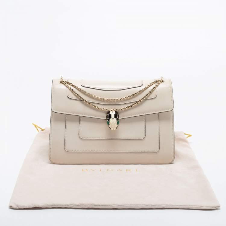 Pre Owned Bvlgari Off White Leather Medium Serpenti Forever Shoulder Bag