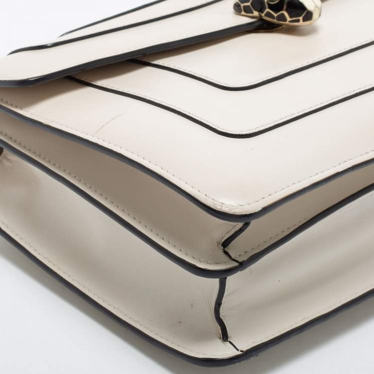 Pre Owned Bvlgari Off White Leather Medium Serpenti Forever Shoulder Bag