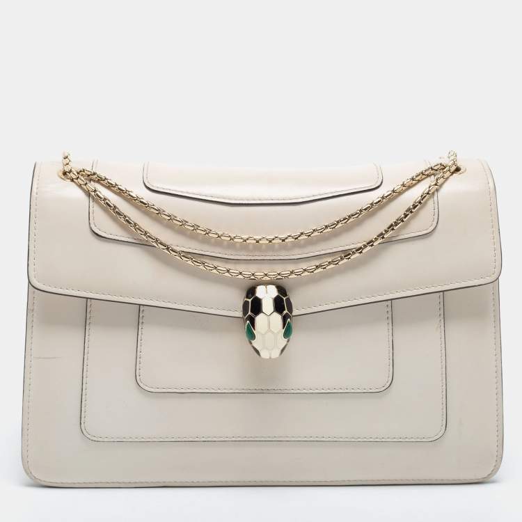Pre Owned Bvlgari Off White Leather Medium Serpenti Forever Shoulder Bag