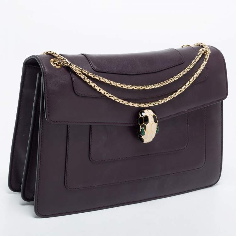 مملوكة مسبقًا Bvlgari Purple Leather Medium Serpenti Forever Flap Shoulder Bag