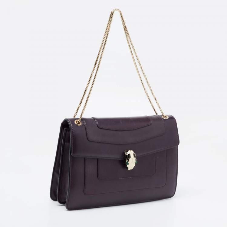 Pre Owned Bvlgari Plum Leather Medium Serpenti Forever Shoulder Bag
