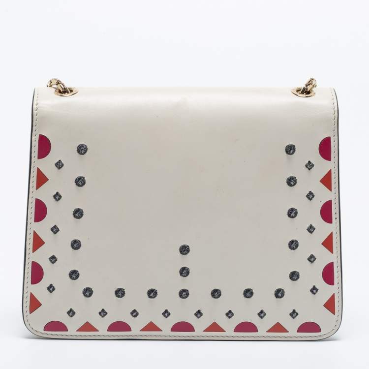 Pre Owned Bvlgari Off White Printed and Embroidered Leather Small Serpenti Forever Shoulder Bag