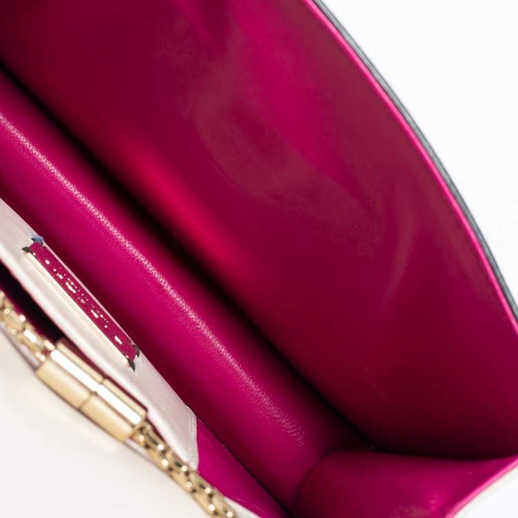 Pre Owned Bvlgari Off White Printed and Embroidered Leather Small Serpenti Forever Shoulder Bag