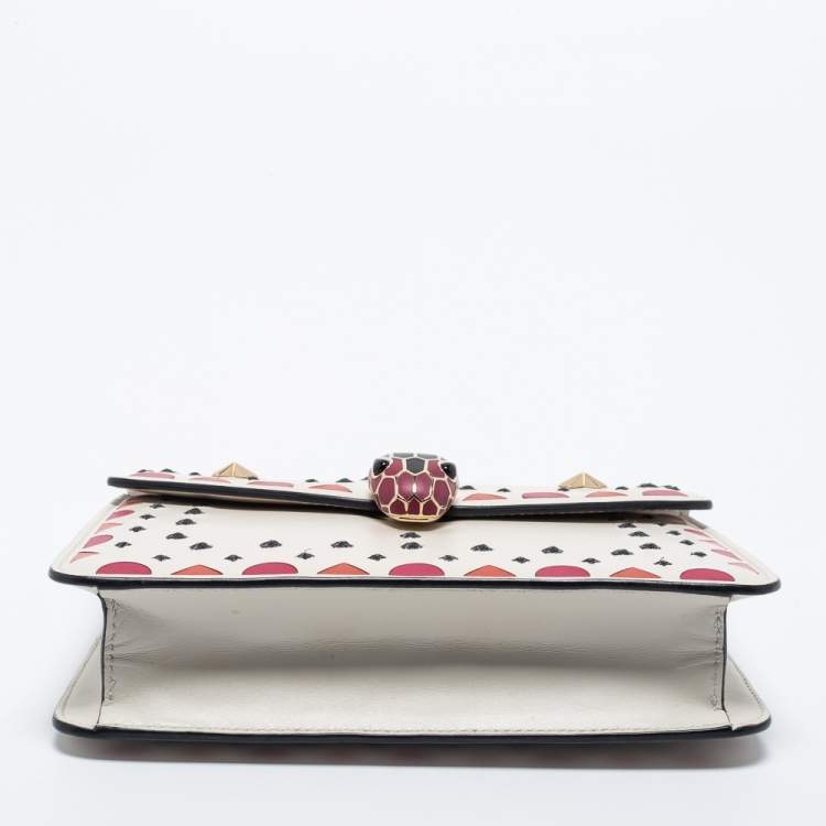 Pre Owned Bvlgari Off White Printed and Embroidered Leather Small Serpenti Forever Shoulder Bag