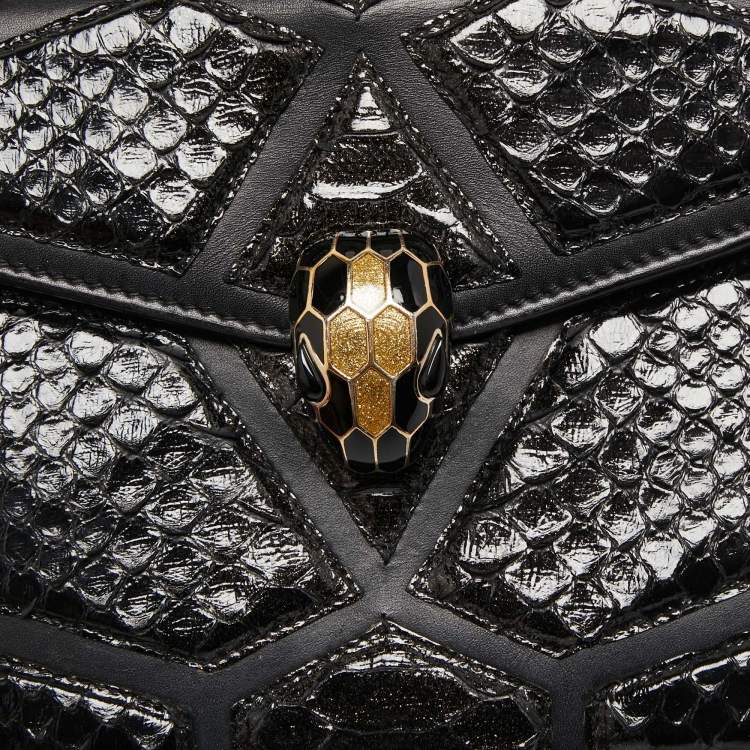 مملوكة مسبقًا Bvlgari Black Leather and Python Small Serpenti Forever Shoulder Bag